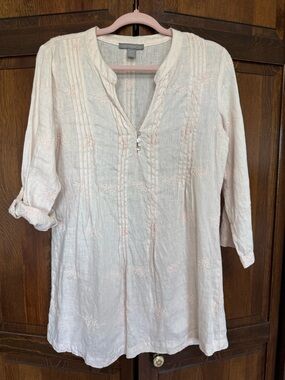 Saint Tropez West Embroidered Linen Pintuck Tunic